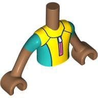 Minidoll Torso Boy with Yellow/Dark Turquoise Wetsuit, Coral Zipper Print, Medium Nougat Arms and Hands