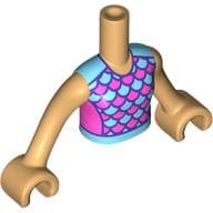 Minidoll Torso Girl with Medium Azure/Dark Pink Shirt, Dark Purple Trim Print, Warm Tan Arms and Hands