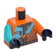 Torso, Odd Arms, Medium Azure/Orange Jacket, Silver Trim, Zipper, Strap Print, Left Medium Azure Arm, Right Orange Arm, Dark Blue Hands
