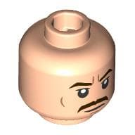 Minifig Head Admiral Yularen, Reddish Brown Eyebrows, Moustache, Stern / Worried, Raised Eyebrow Print
