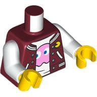 Torso, Jacket, White Trim, White Shirt with Bright Pink PAC-MAN Ghost Print, White Arms, Yellow Hands