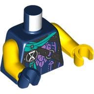 Torso, Odd Hands, Dark Turquoise Cloak, Dark Brown Straps, Black/White Hourglass, Lavender Trim Print, Yellow Arms, Left Yellow Hand, Right Dark Blue Hand