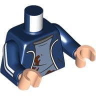 Torso, Jacket, Open over Dirty and Tattered Undershirt Print, Dark Blue Arms with White Stripes Print, Light Nougat Hands