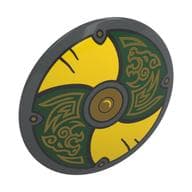 Shield Round Bowed with Yellow and Dark Green Panels, Gold Dragon (Viking) Print