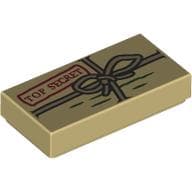 Tile 1 x 2 with Package, Tied String, Dark Red 'TOP SECRET' Print