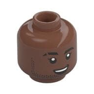 Minifig Head Black Eyebrow with Cut, Stubbled Beard, Smile, Open Mouth/Closed Mouth em Marrom médio