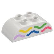 Duplo Brick 2 x 4 Curved Top with Yellow, Green, Bright Pink, Blue, and Coral Wavy Lines Print