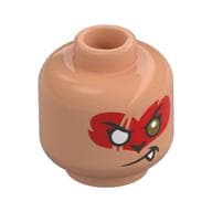 Minifig Head Evil Macaque, One Gold Eye, Red Around Eyes, Smirk Showing 1 Fang / Angry Showing Teeth Print