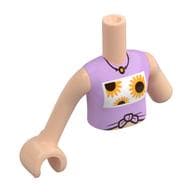 Minidoll Torso, Left Limb Reduction with Bright Pink Top, Sunflowers, Dark Red Necklace Print, Light Nougat Arms and Hand