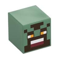 Minifig Head Special, Cube with Pixelated Face, Bright Light Orange Eyes, Dark Red Mouth Print
