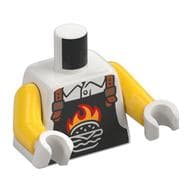 Torso, Black Apron, Flaming Hamburger, Nougat Straps Print, Yellow Arms, White Hands