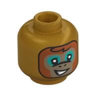 Minifig Head Albert, Dark Orange Hair, Dark Tan Monkey Face, Dark Turquoise Eyeshadow Print