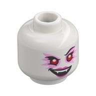 Minifig Head Never Witch, Red Eyes, Bright Pink Eyeshadow, Magenta Lips, Fanged Teeth / Large Magenta Triganle Marking Print
