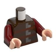 Torso, Pixelated Reddish Brown Straps, Silver Buckles Print, Dark Red Arms, Light Nougat Hands