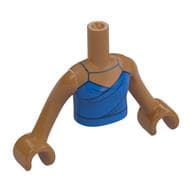 Minidoll Torso Girl with Blue Dress, Dark Blue Trim, Silver Straps Print, Medium Nougat Arms and Hands
