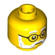 Minifig Head Dr. Kilroy, White Eyebrows, Beard, Moustache, Black Glasses Print