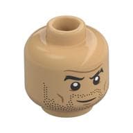 Minifig Head Duncan Idaho, Eyebrows, Stubbled Beard, Medium Nougat Wrinkles, Raised Eyebrow / Angry Print