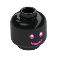 Minifig Head with Pixelated Magenta Eyes and Mouth, Smile/Angry