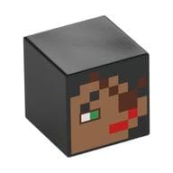 Minifig Head Special, Cube with Pixelated Face, Red Lips, Bright Green Eye, Reddish Brown Eyepatch Print
