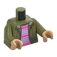 Torso, Jacket, Zipper, Bright Pink/Dark Pink/Bright Light Blue Stripes Shirt Print, Olive Green Arms, Warm Tan Hands