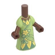 Microdoll Body Long Dress Yellowish Green with Dark Green Under Dress, Bright Light Yellow Flower, Medium Brown Hands
