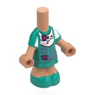 Microdoll Body Short Dress Dark Turquoise with White Shirt Print, Nougat Arms and Legs