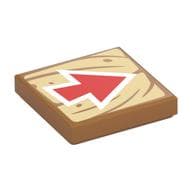 Tile 2 x 2 with Red Arrow on Tan Wood Print