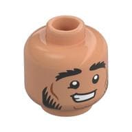 Minifig Head Halfling Druid, Thick Black Eyebrows, Beard, Lopsided Smirk/Big Smile