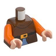 Torso, Black Belt, Bright Light Orange Belt Buckle, Medium Azure Shirt Print, Orange Arms, Light Nougat Hands