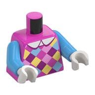 Torso, Bright Pink/Bright Light Blue/Bright Light Yellow Diagonal Checkered Shirt, White Collar Print, Medium Blue Arms, White Hands