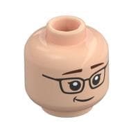 Minifig Head Margo, Reddish Brown Eyebrows, Black Glasses, Lopsided Smile/Open Mouth Surprised