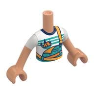 Minidoll Torso Girl with Dark Turquoise Dungarees, Orange Tent, Dark Blue Trees, Dark Turquoise Sky, Ground Print, Nougat Arms and Hands