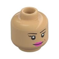 Minifig Head Madam Malkin, Dark Pink Lips, Stern Smile/Open Mouth Happy