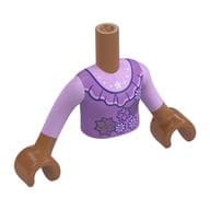 Minidoll Torso Girl with Ruffles, Flowers, Pink Shirt Print, Sienna Brown Arms and Hands