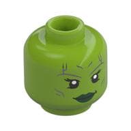 Minifig Head Gamora, Dual Sided, Silver Lines, Dark Green Lips, Open Mouth Smile / Angry