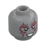 Minifig Head Drax, Dark Bluish Gray Cheek Lines, Dark Red Tattoos on Front and Back, Angry Expression Print