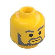 Minifig Head Jedi Bob, Dark Bluish Grey Eyebrows, Beard, Moustache, Neutral / Open Mouth Smile Print