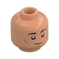 Minifig Head Darth Dev, Black Eyebrows with Cut, Lopsided Smile/Dark Nougat Eyeshadow, Annoyed
