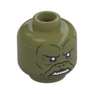 Minifig Head Kithaba, Dark Green Lines, Dark Bluish grey Eyeshadow, Flat Nose, White Sharp Teeth
