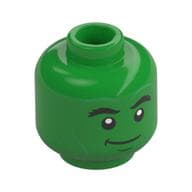 Minifig Head Hulk, Thick Black Eyebrows, Dark Green Lines, Stubbled Beard, Smile/Angry Teeth