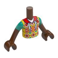 Minidoll Torso Boy with Yellow Shirt, Red/White/Dark Orange/Dark Turquoise Decorations, White Laces Print, Reddish Brown Arms and Hands