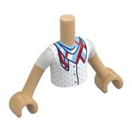 Minidoll Torso Boy with White Shirt, Bright Light Blue Dots, Bright Light Blue/Red/White Scarf Print, Warm Tan Arms and Hands