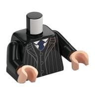 Torso, Light Bluish Grey Striped Suit, Jacket, Dark Blue Tie, White Shirt Print, Black Arms, Light Nougat Hands