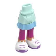 Minidoll Hips and Layered Skirt with Bright Light Blue Underdress, Magenta Legs, White Shoes, Lavender Laces Print