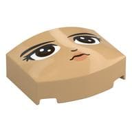 Brick Round 3 x 4, Curved Triple, No Studs with Face, Black Eyebrows, Dark Brown Eyes, Nougat Lips, Forward Look Print