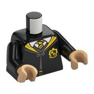 Torso, Robe, Yellow Collar, Hufflepuff Crest, White Shirt, White/Black Tie Print, Black Arms, Warm Tan Hands