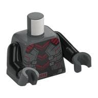 Torso, Armor, Black Chest, Dark Red Lines, Silver Belt Print, Black Arms, Dark Bluish Gray Hands