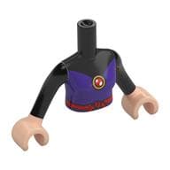 Minidoll Torso Woman with Dark Purple Dress, Black Sleeves, Red Jewel, Belt Print, Light Nougat Arms and Hands