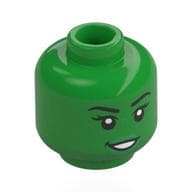 Minifig Head Elphaba, Black Eyebrows, Green Lips, Freckles, Open Mouth / Closed Mouth, Raised Eyebrow