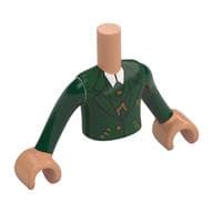 Minidoll Torso Boy with Dark Green Jacket, Gold Decorations, Buttons, White Shirt Print, Dark Green Arms, Nougat Hands
